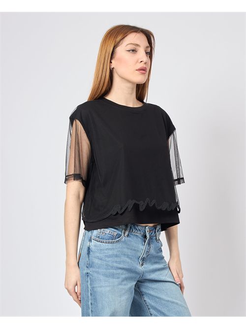 AX women's t-shirt with sheer sleeve ARMANI EXCHANGE | XW000541-AF10359UC001